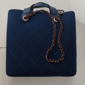 Chanel Felt Tote with Leather straps and inside pouch.